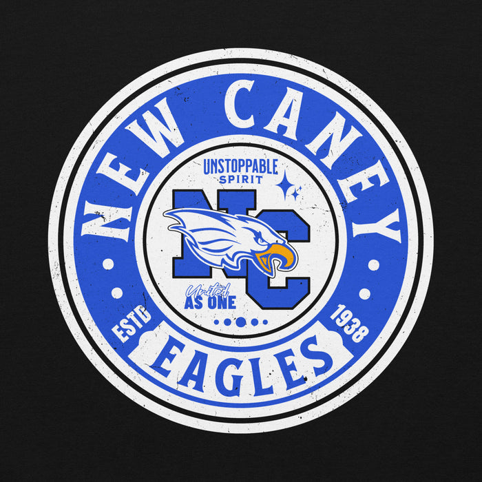 Close-up view of New Caney High School Eagles Black Classic Unisex Hoodie 220
