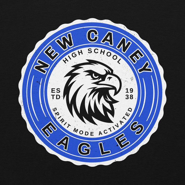 Close-up view of New Caney High School Eagles Black Classic Unisex Hoodie 216