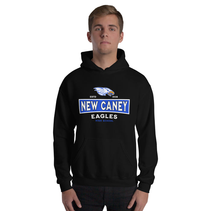 Man wearing New Caney High School Eagles Black Classic Unisex Hoodie 202