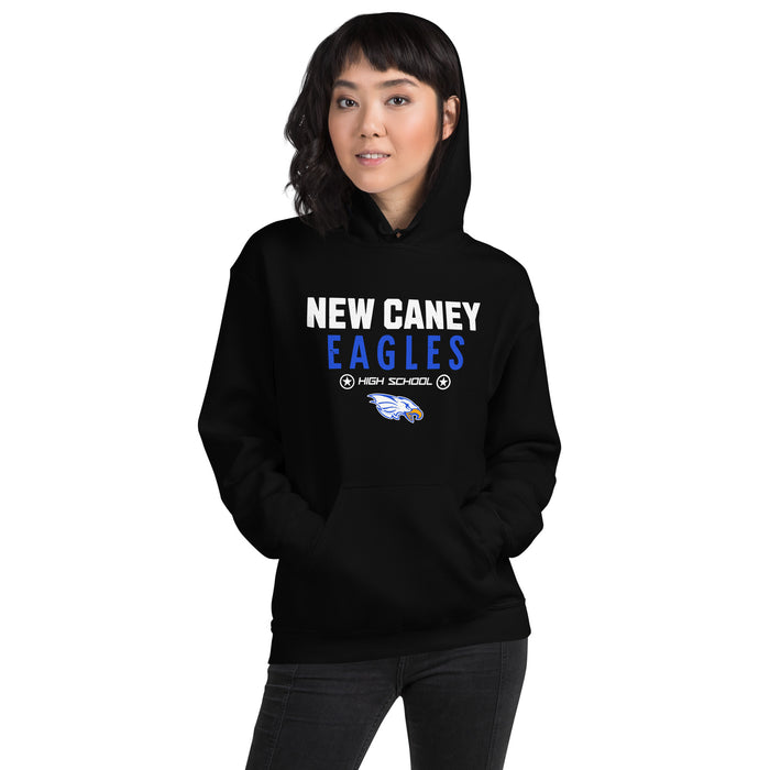 Woman wearing New Caney High School Eagles Black Classic Unisex Hoodie 003
