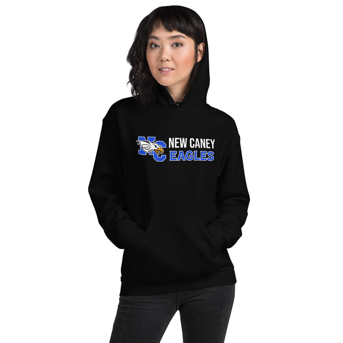 Woman wearing New Caney High School Eagles Black Classic Unisex Hoodie 200