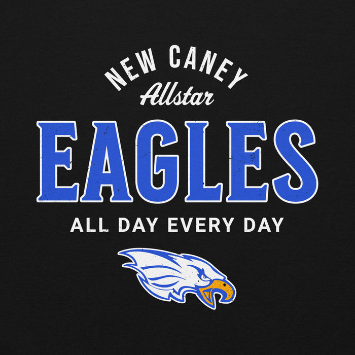 Close-up view of New Caney High School Eagles Black Classic Unisex Hoodie 040