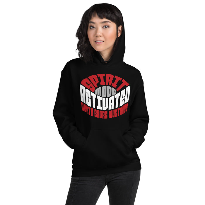 Woman wearing North Shore High School Mustangs Black Classic Unisex Hoodie 242