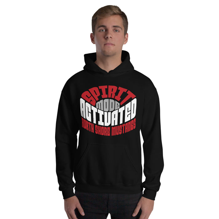 Man wearing North Shore High School Mustangs Black Classic Unisex Hoodie 242