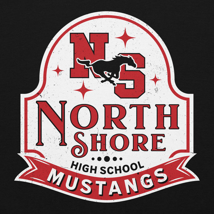 Close-up view of North Shore High School Mustangs Black Classic Unisex Hoodie 219