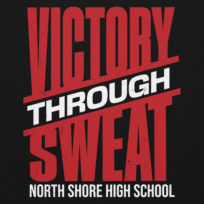 Close-up view of North Shore High School Mustangs Black Classic Unisex Hoodie 241