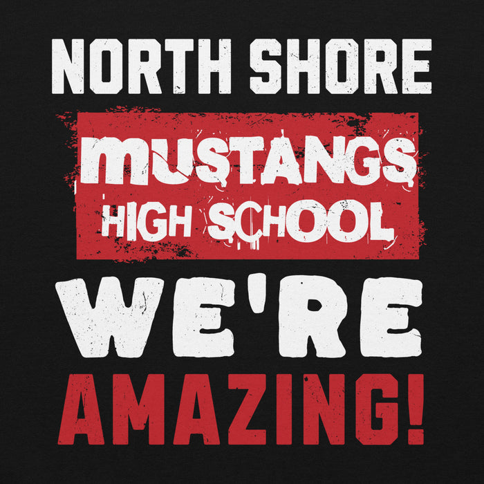Close-up view of North Shore High School Mustangs Black Classic Unisex Hoodie 231