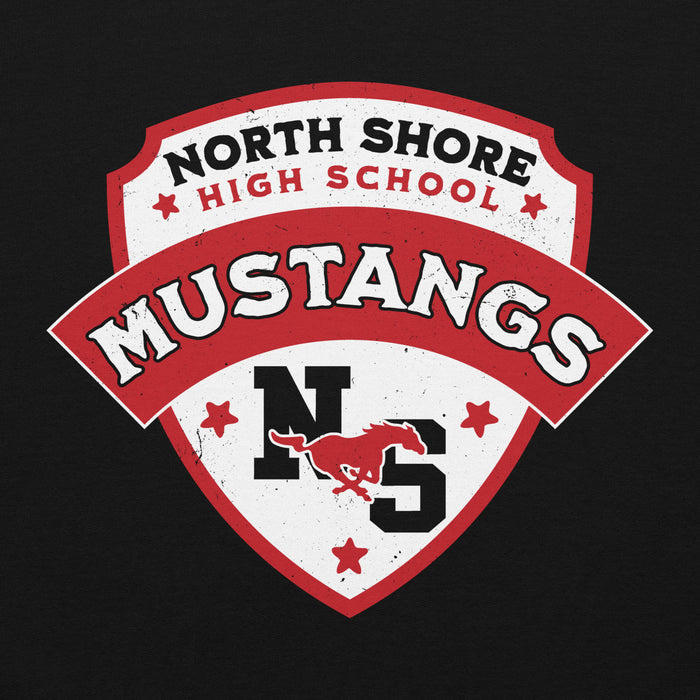 Close-up view of North Shore High School Mustangs Black Classic Unisex Hoodie 221