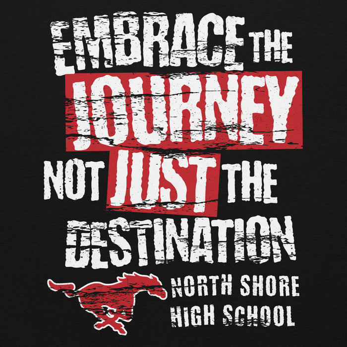 Close-up view of North Shore High School Mustangs Black Classic Unisex Hoodie 232