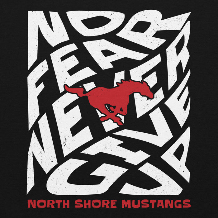 Close-up view of North Shore High School Mustangs Black Classic Unisex Hoodie 236