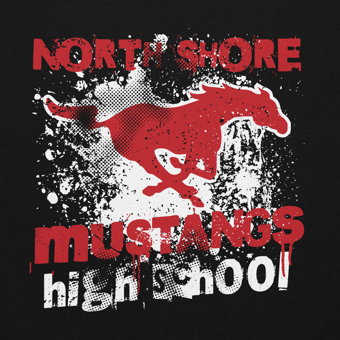 Close-up view of North Shore High School Mustangs Black Classic Unisex Hoodie 205
