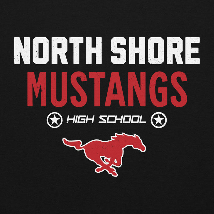 Close-up view of North Shore High School Mustangs Black Classic Unisex Hoodie 003