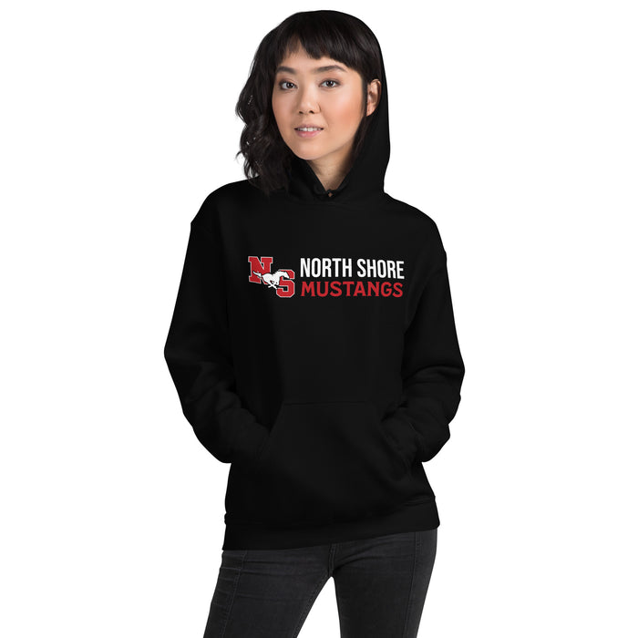 Woman wearing North Shore High School Mustangs Black Classic Unisex Hoodie 200