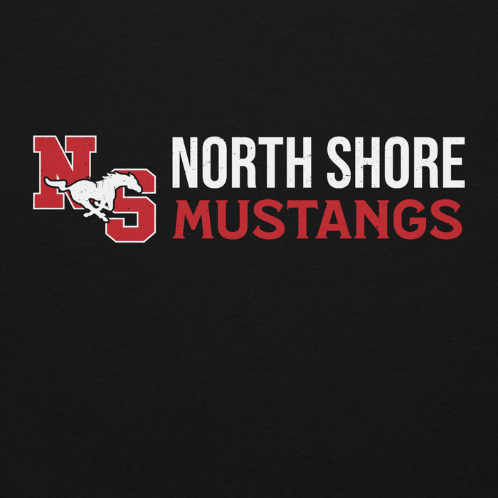 Close-up view of North Shore High School Mustangs Black Classic Unisex Hoodie 200