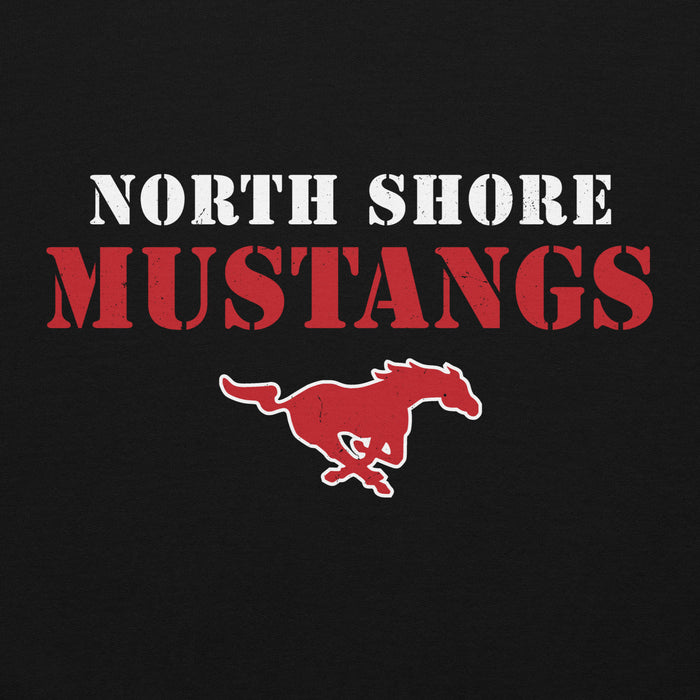 Close-up view of North Shore High School Mustangs Black Classic Unisex Hoodie 017