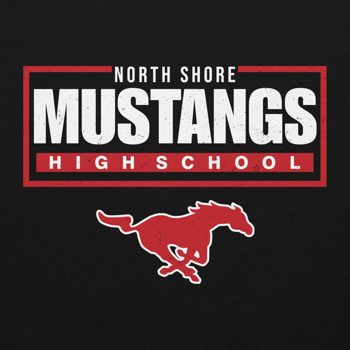 Close-up view of North Shore High School Mustangs Black Classic Unisex Hoodie 049