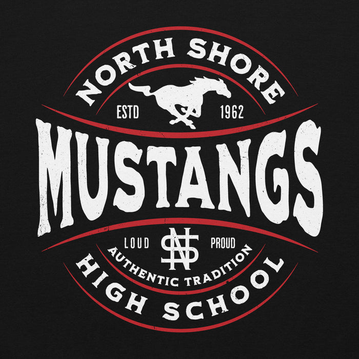 Back view of North Shore High School Mustangs Black Classic Unisex Hoodie 218