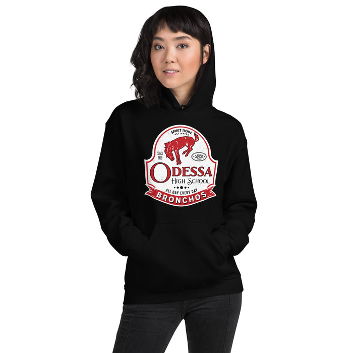 Woman wearing Odessa High School Bronchos Black Classic Unisex Hoodie 219