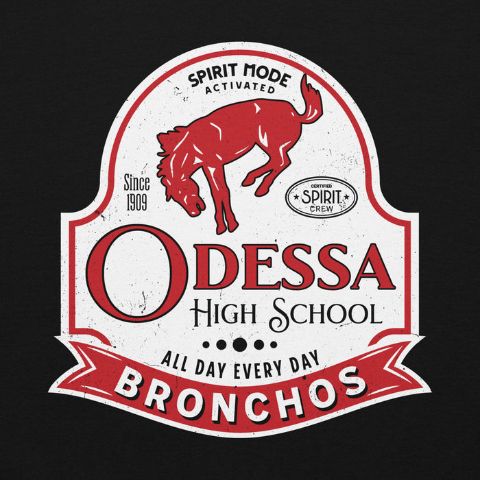 Close-up view of Odessa High School Bronchos Black Classic Unisex Hoodie 219