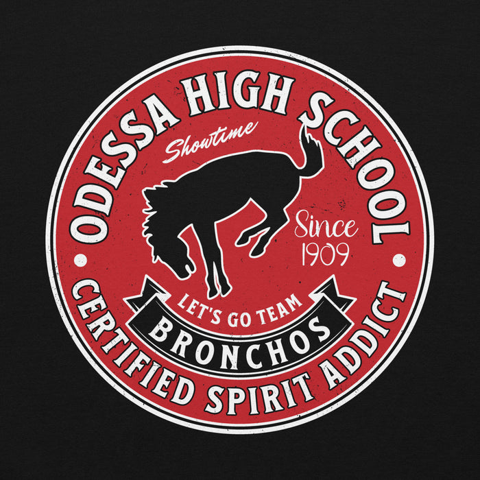 Close-up view of Odessa High School Bronchos Black Classic Unisex Hoodie 215