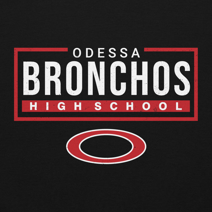 Close-up view of Odessa High School Bronchos Black Classic Unisex Hoodie 049
