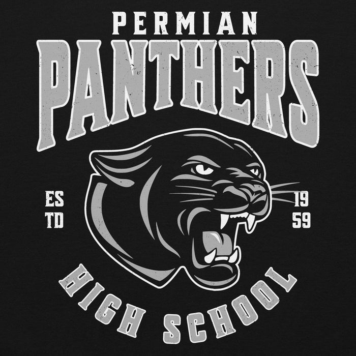 Permian Panthers high school logo with a panther graphic on a black background - classic hoodie design 213