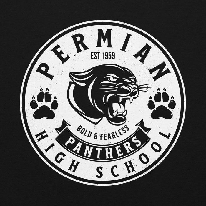 Close-up view of Permian High School Panthers Black Classic Unisex Hoodie 215