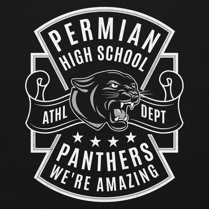 Close-up view of Permian High School Panthers Black Classic Unisex Hoodies 207