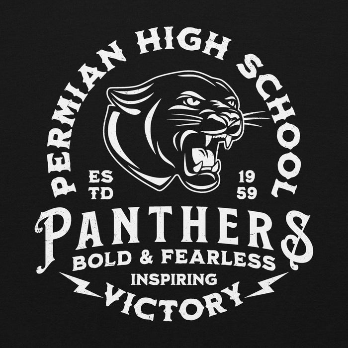 Permian High School Panthers logo with panther head and text on a black background - Classic hoodie design 206