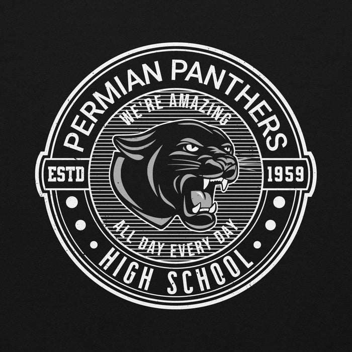 Close-up view of Permian High School Panthers Black Classic Unisex Hoodie 224