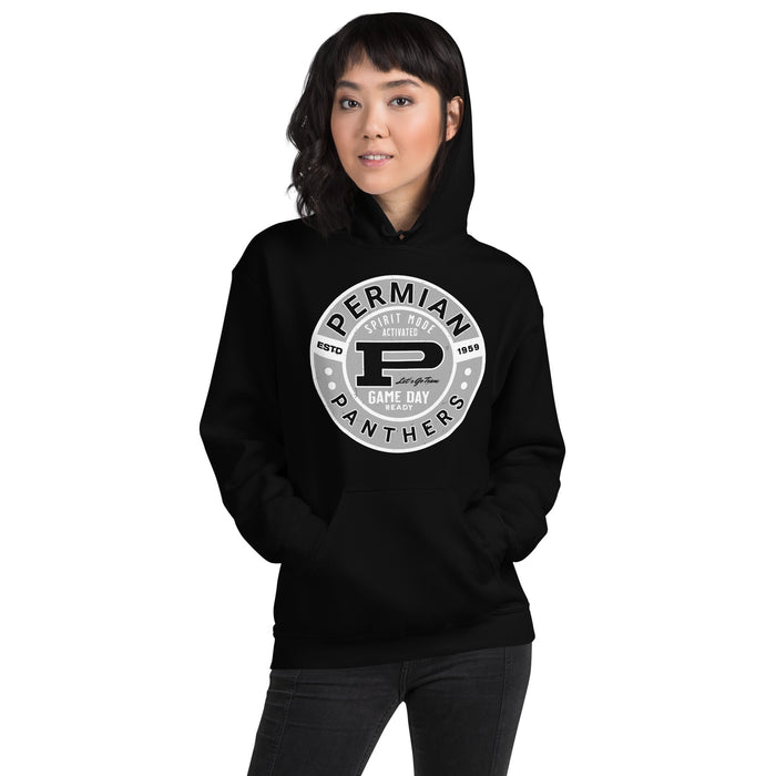Woman wearing Permian High School Panthers Black Classic Unisex Hoodie 239