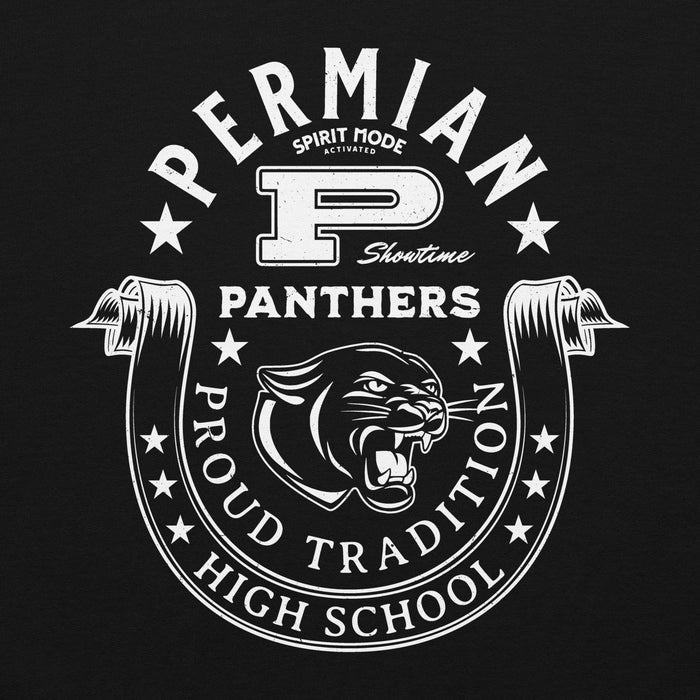 Close-up view of Permian High School Panthers Black Classic Unisex Hoodie 229