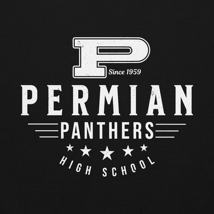 Close-up view of Permian High School Panthers Black Classic Unisex Hoodie 217