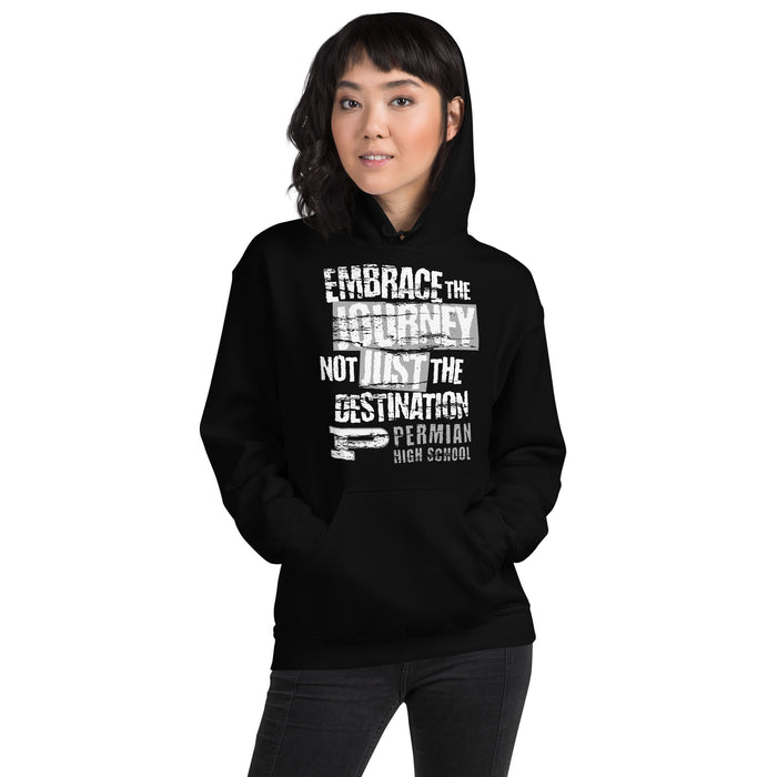 Woman wearing Permian High School Panthers Black Classic Unisex Hoodies 232