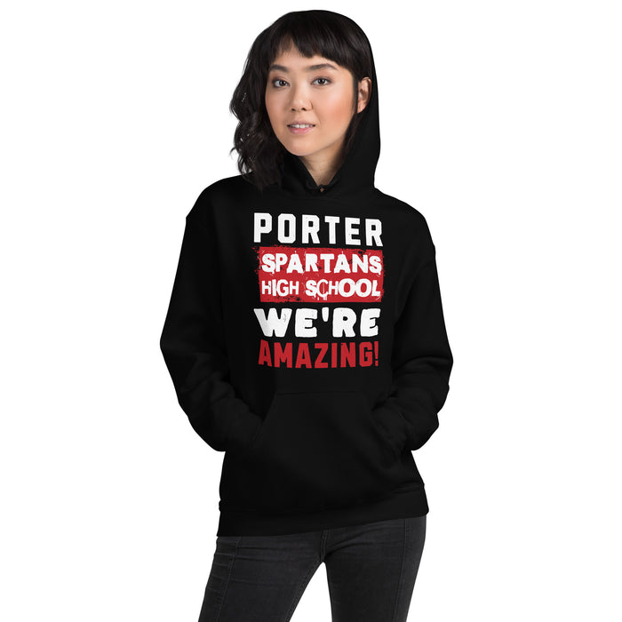 Woman wearing Porter High School Spartans Black Classic Unisex Hoodie 231