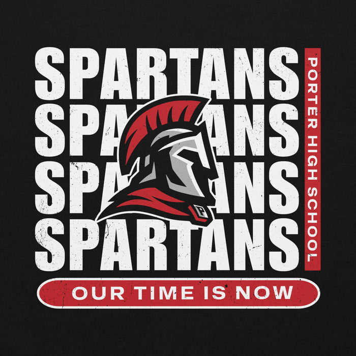Close-up view of Porter High School Spartans Black Classic Unisex Hoodie 235