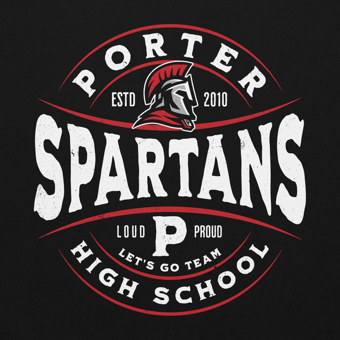 Close-up view of Porter High School Spartans Black Classic Unisex Hoodie 218