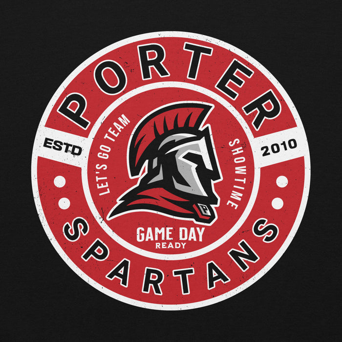 Circular logo with 'Porter Spartans' text and Spartan helmet design on a black background - classic Hoodie design 239