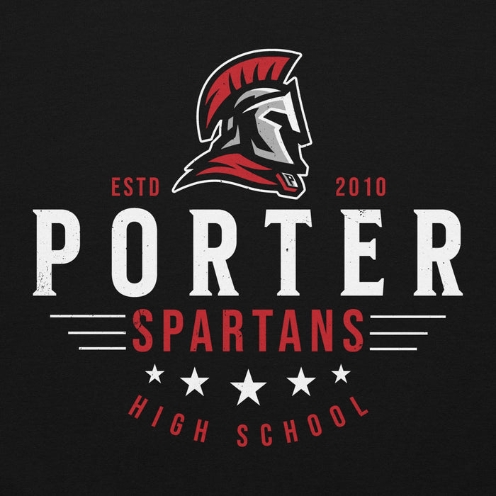 Porter Spartans high school logo with a Spartan helmet on a black background - classic hoodie design 217