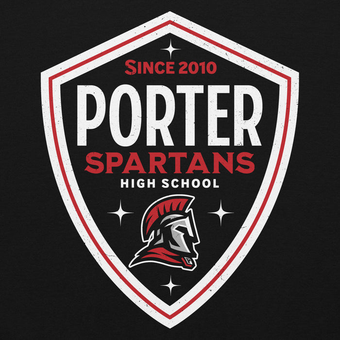 Close-up view of Porter High School Spartans Black Classic Unisex Hoodie 225