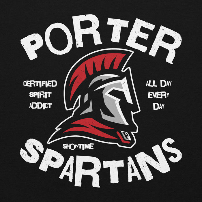 Close-up view of Porter High School Spartans Black Classic Unisex Hoodie 228