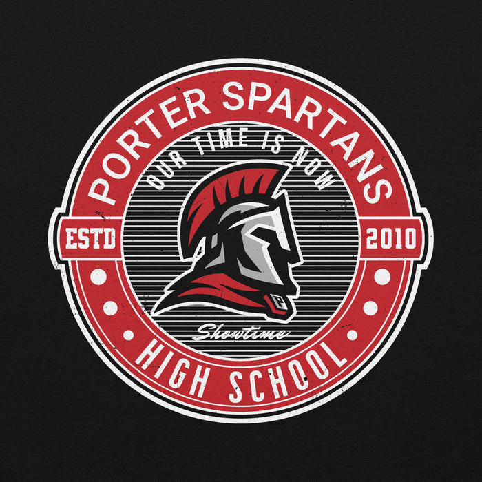 Close-up view of Porter High School Spartans Black Classic Unisex Hoodie 224