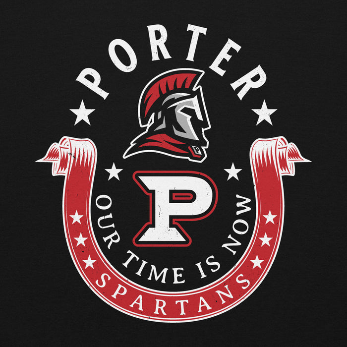 Close-up view of Porter High School Spartans Black Classic Unisex Hoodie 229