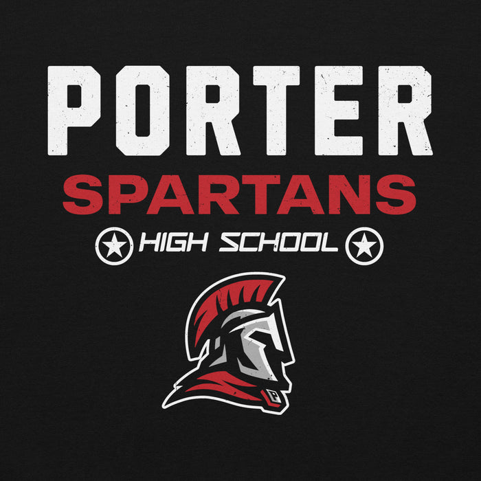 Porter Spartans High School logo with Spartan helmet on a black background - classic hoodie design 003
