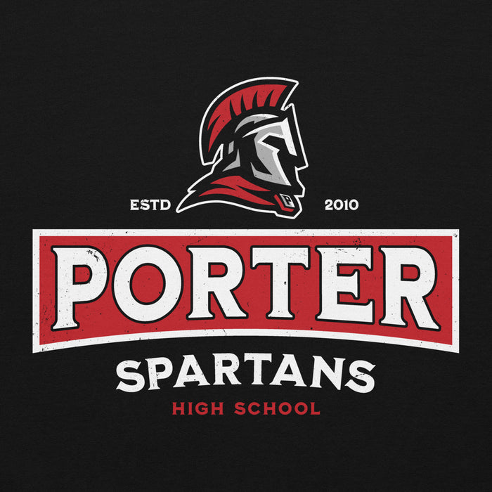 Close-up view of Porter High School Spartans Black Classic Unisex Hoodie 202