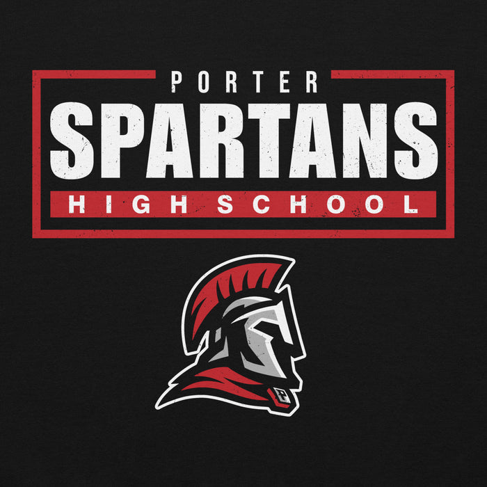 Close-up view of Porter High School Spartans Black Classic Unisex Hoodie 049