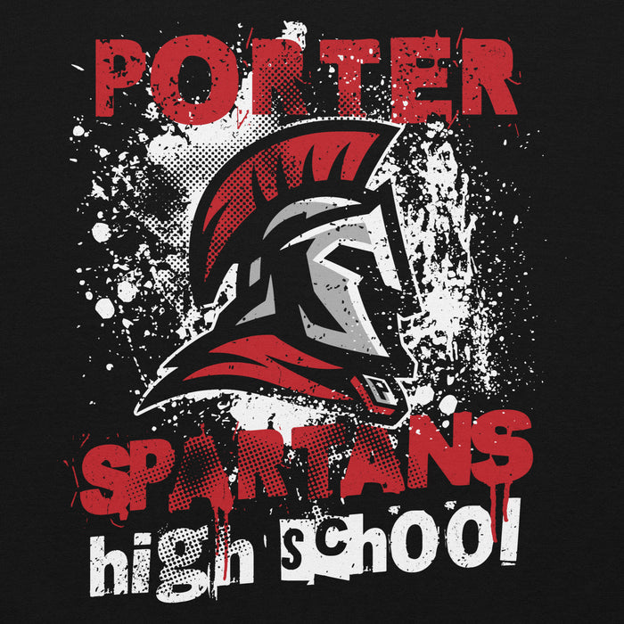 Close-up view of Porter High School Spartans Black Classic Unisex Hoodie 205