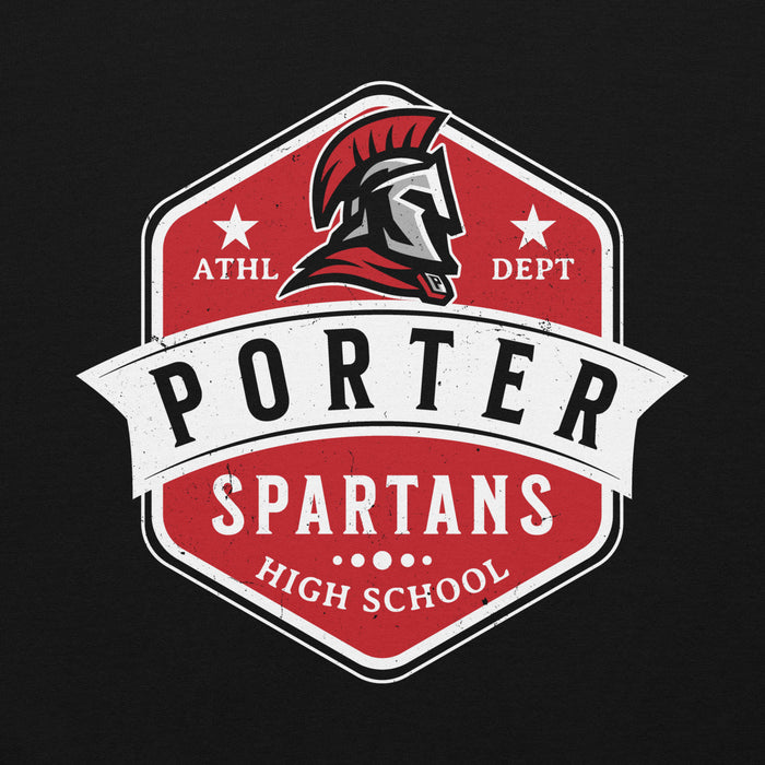 Close-up view of Porter High School Spartans Black Classic Unisex Hoodie 209