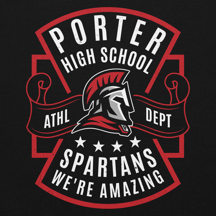 Porter High School Spartans logo with athletic department text on a black background - classic hoodie design 207