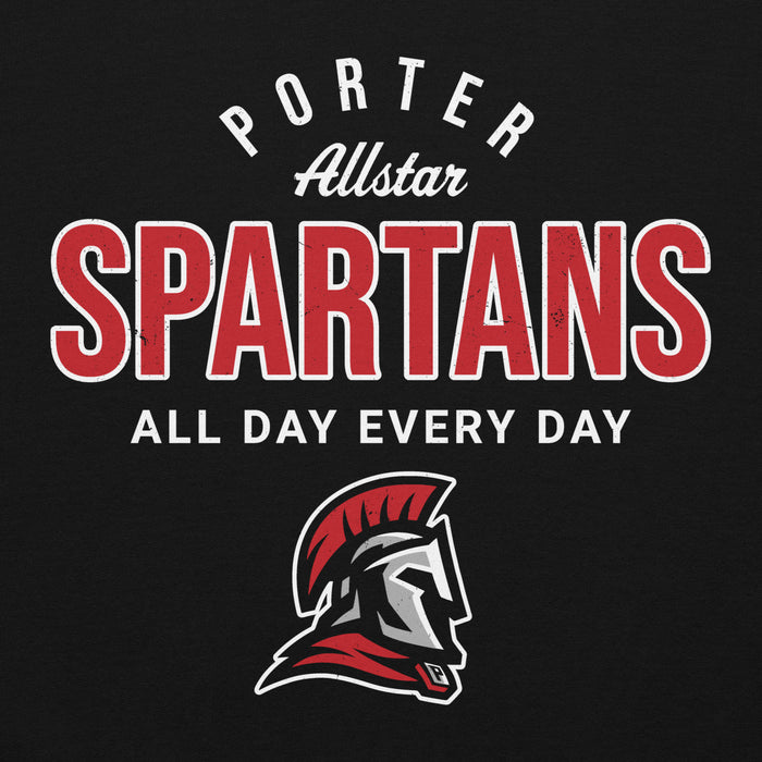 Porter Allstar Spartans logo with Spartan helmet on a black background - classic hoodie design 040